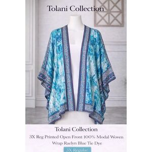 Tolani Collection‎ Raelyn Blue Tie Dye Kimono Wrap Open Front 100% Modal 3X NWT